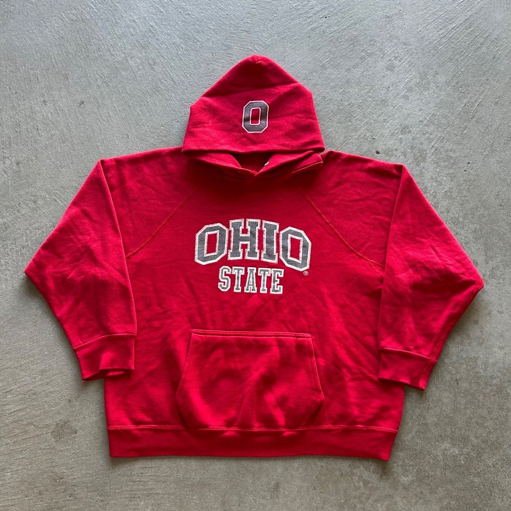 Vintage 80s Discus Ohio State Sweatshirt Size Large‎ Red Hoodie Buckeye Gussets